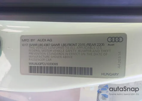 2018 Audi A3 2.0T Premium/2.0T Tech Premium из США, поврежденный, VIN WAUAUGFF2J1033099